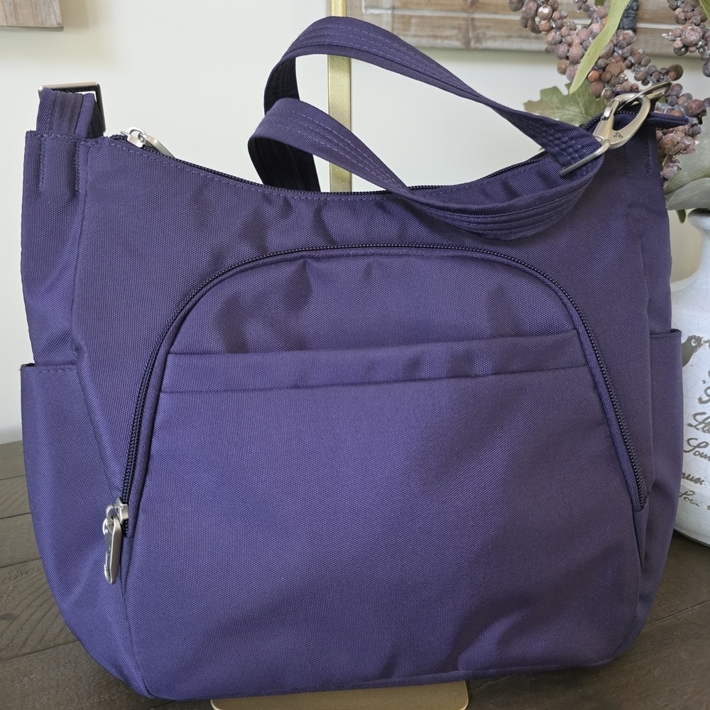 Travelon Anti-Theft Crossbody Bucket Bag In Eggplant Purple